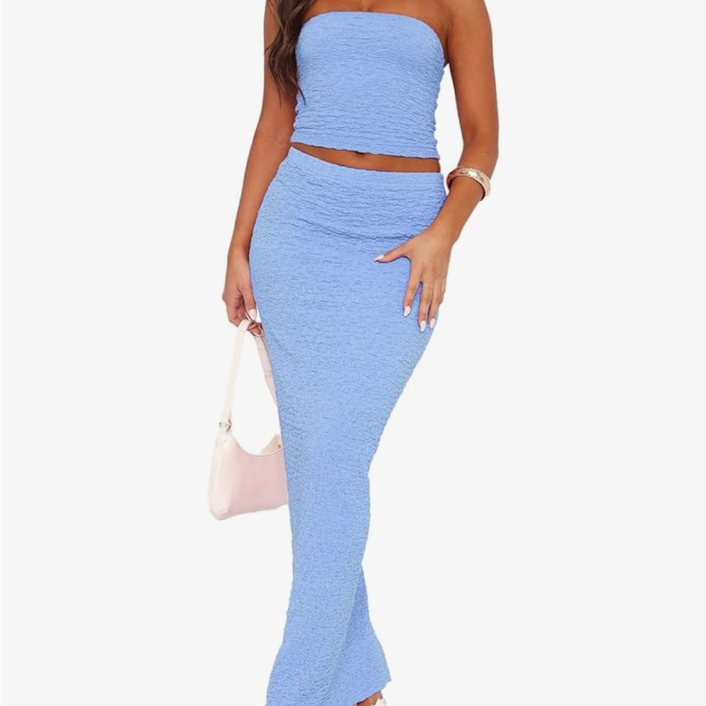 Blue Two-Piece Skirt and Top Set